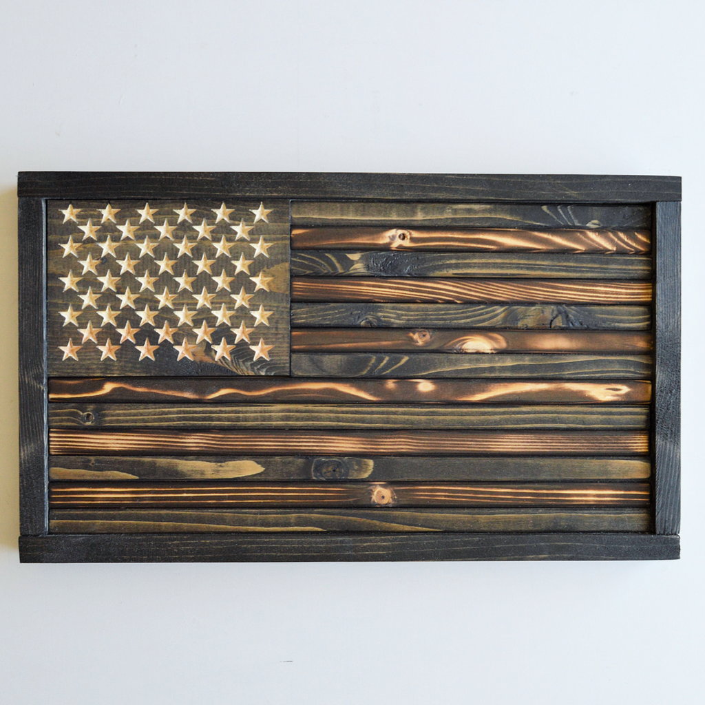Wooden Charred Subdued American Flag